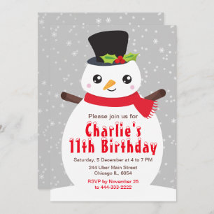 Invitation Noël hiver Snowman Anniversaire Silver Grey Invi