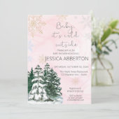 Invitation Noël hiver verdure baby shower rose (Debout devant)