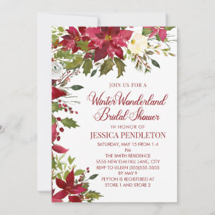 Invitation Noël hivernal Fête de fiançailles Red Poinsettias