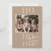 Invitation Noël Ho Ho Ho Beige et photo (Devant)