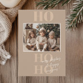 Invitation Noël Ho Ho Ho Beige et photo