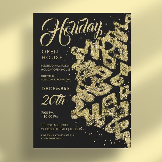 Invitation Noël Holiday Open House Gold Parties scintillant N