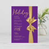 Invitation Noël Holiday Open House Gold Ribbon Purple (Debout devant)