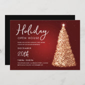 Invitation Noël Holiday Open House Gold Tree (Devant / Derrière)