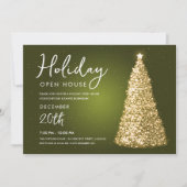 Invitation Noël Holiday Open House Gold Tree Green (Devant)