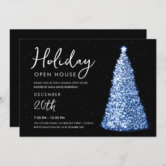Invitation Noël Holiday Open House Navy Tree (Devant / Derrière)