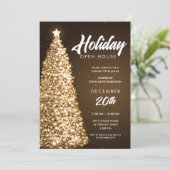 Invitation Noël Holiday Open House Party Gold (Debout devant)