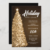 Invitation Noël Holiday Open House Party Gold (Devant / Derrière)
