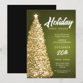 Invitation Noël Holiday Open House Party Green Gold (Devant / Derrière)