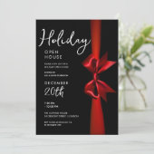 Invitation Noël Holiday Open House Rouge Ribbon Noir (Debout devant)