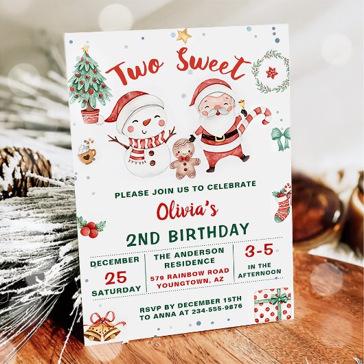 Invitation Noël Holiday Snowman Two Sweet 2e anniversaire