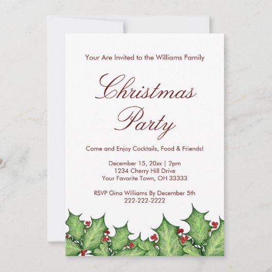 Invitation Noël Holly Berries (Devant)