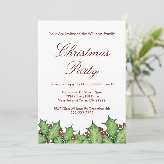 Invitation Noël Holly Berries (Debout devant)