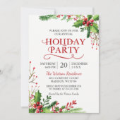 Invitation Noël Holly Berries Rustic Chic Fête (Devant)