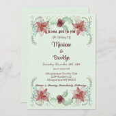 Invitation Noël Holly Berry Botanical Green À feuillage persi (Devant / Derrière)