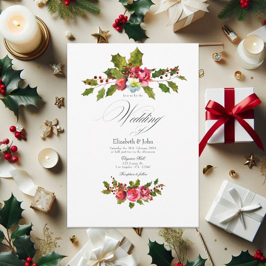 Invitation Noël Holly et Ivy avec Mariage Roses rouges