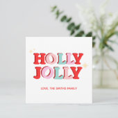 Invitation Noël Holly Jolly Rose Super (Debout devant)