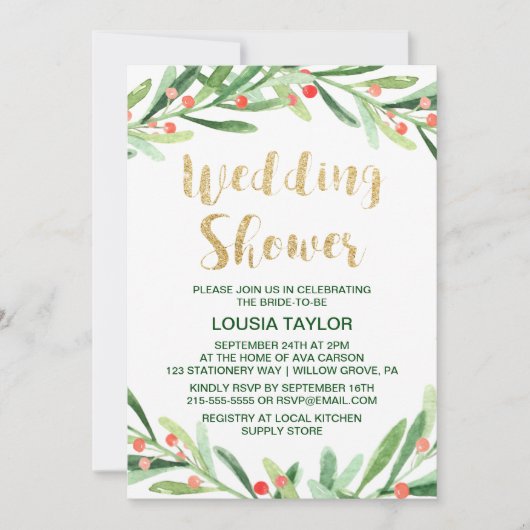 Invitation Noël Holly Wedding shower (Devant)