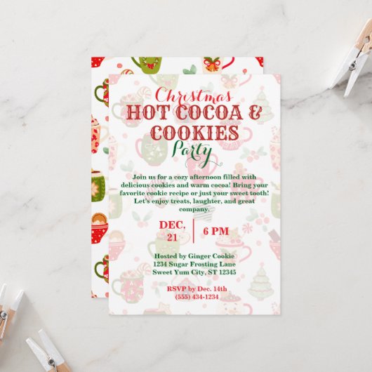 Invitation Noël Hot Coca & Cookies Party avec Motif (Devant/Arrière en situation)