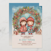 Invitation Noël Jumeaux Anniversaire (Devant / Derrière)