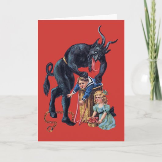 Invitation noël laid krampus antique rouge (Devant)