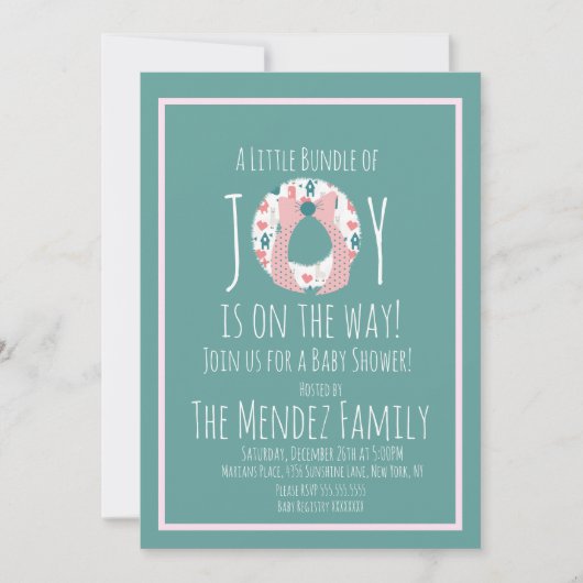 Invitation Noël Llama Baby shower Wreath Joy Bundle (Devant)