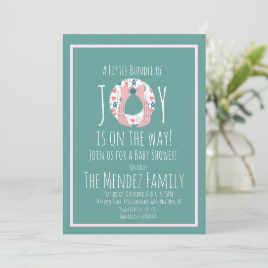 Invitation Noël Llama Baby shower Wreath Joy Bundle (Debout devant)