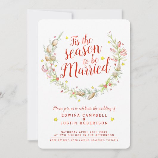 Invitation Noël mariage cônes baies étoile aquarelle (Devant)