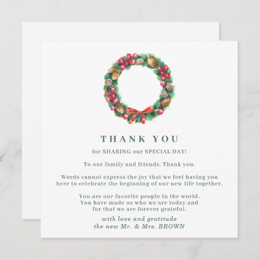 Invitation Noël Mariage Forêt d'hiver merci (Devant / Derrière)