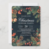 Invitation Noël Marine Bleu et Pins (Devant)