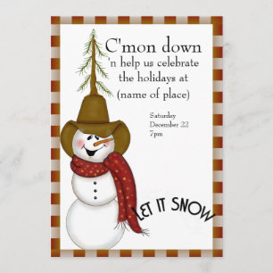 Invitation Noël mignon de bonhomme de neige de cowboy d'art