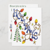 Invitation Noël mignon, lumières et étoiles avec texte de vac (Devant / Derrière)