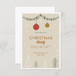 Invitation Noël minimaliste beige et vert