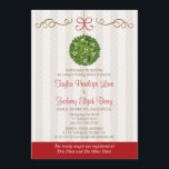 INVITATION NOËL MISTLETOE COUPLES WEDDING SHOWER<br><div class="desc">Couples métis mignonnes et fantaisistes, sucrés et romantiques invitations wedding showers pour le marié et la mariée à être avec une boule et une pomandre baisante décorée de feuilles festifs, baies blanches et ornements d'or accrochés avec un arc rouge. Joli parchemin fleurit et un arrière - plan motif à pois...</div>