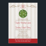 INVITATION NOËL MISTLETOE COUPLES WEDDING SHOWER<br><div class="desc">Couples métis mignonnes et fantaisistes, sucrés et romantiques invitations wedding showers pour le marié et la mariée à être avec une boule et une pomandre baisante décorée de feuilles festifs, baies blanches et ornements d'or accrochés avec un arc rouge. Joli parchemin fleurit et un arrière - plan motif à pois...</div>