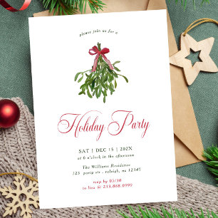 Invitation Noël Moderne Guirlande de Gui Fête Rouge Ruban