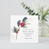 Invitation Noël moderne Rose rouge Mariage de verdure hiverna (Debout devant)