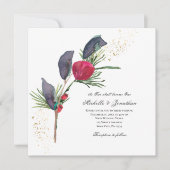 Invitation Noël moderne Rose rouge Mariage de verdure hiverna (Devant)