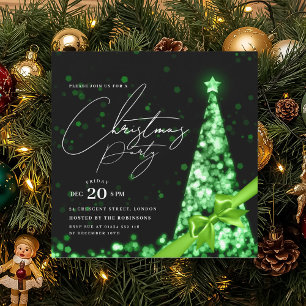 Invitation Noël Moderne Ruban de l'arbre de Noël Vert Fête