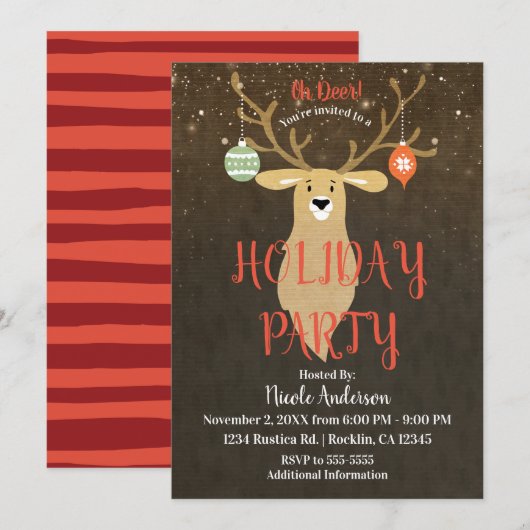 Invitation Noël Moderne Rustique Hiver Cerf Fête de Vacances (Devant / Derrière)