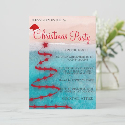 Invitation Noël moderne sur la plage (Debout devant)