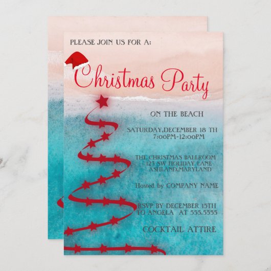 Invitation Noël moderne sur la plage (Devant / Derrière)