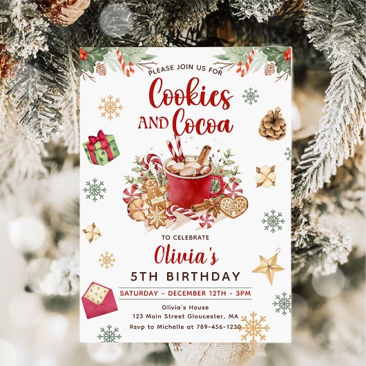Invitation Noël neige hiver Cookies et cacao Anniversaire