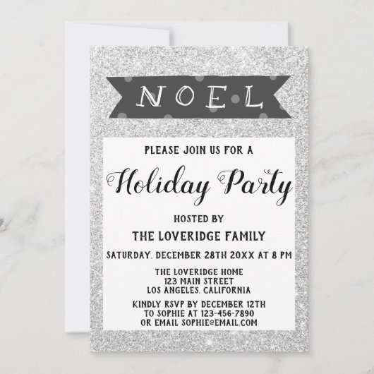 Invitation Noel Noël Fête Gray Silver Parties scintillant (Devant)