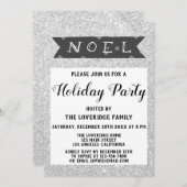 Invitation Noel Noël Fête Gray Silver Parties scintillant (Devant / Derrière)