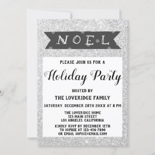 Invitation Noel Noël Fête Gray Silver Parties scintillant