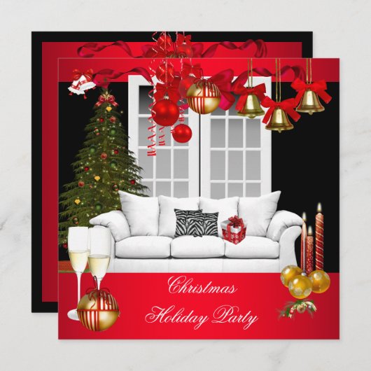 Invitation Noël Noël Noël Fête Rouge Ballons blancs (Devant / Derrière)