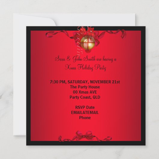 Invitation Noël Noël Noël Fête Rouge Ballons blancs (Dos)