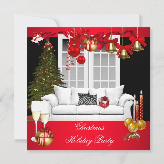 Invitation Noël Noël Noël Fête Rouge Ballons blancs (Devant)