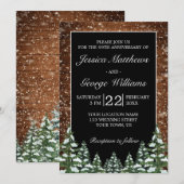Invitation Noël noir Bois & Mariage Anniversaire de la forêt (Devant / Derrière)